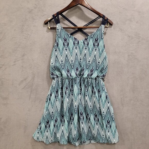 A. Byer Sleeveless Midi Dress Womens Size Large Geometric Flowy‎ Sheer Lined - Picture 1 of 6